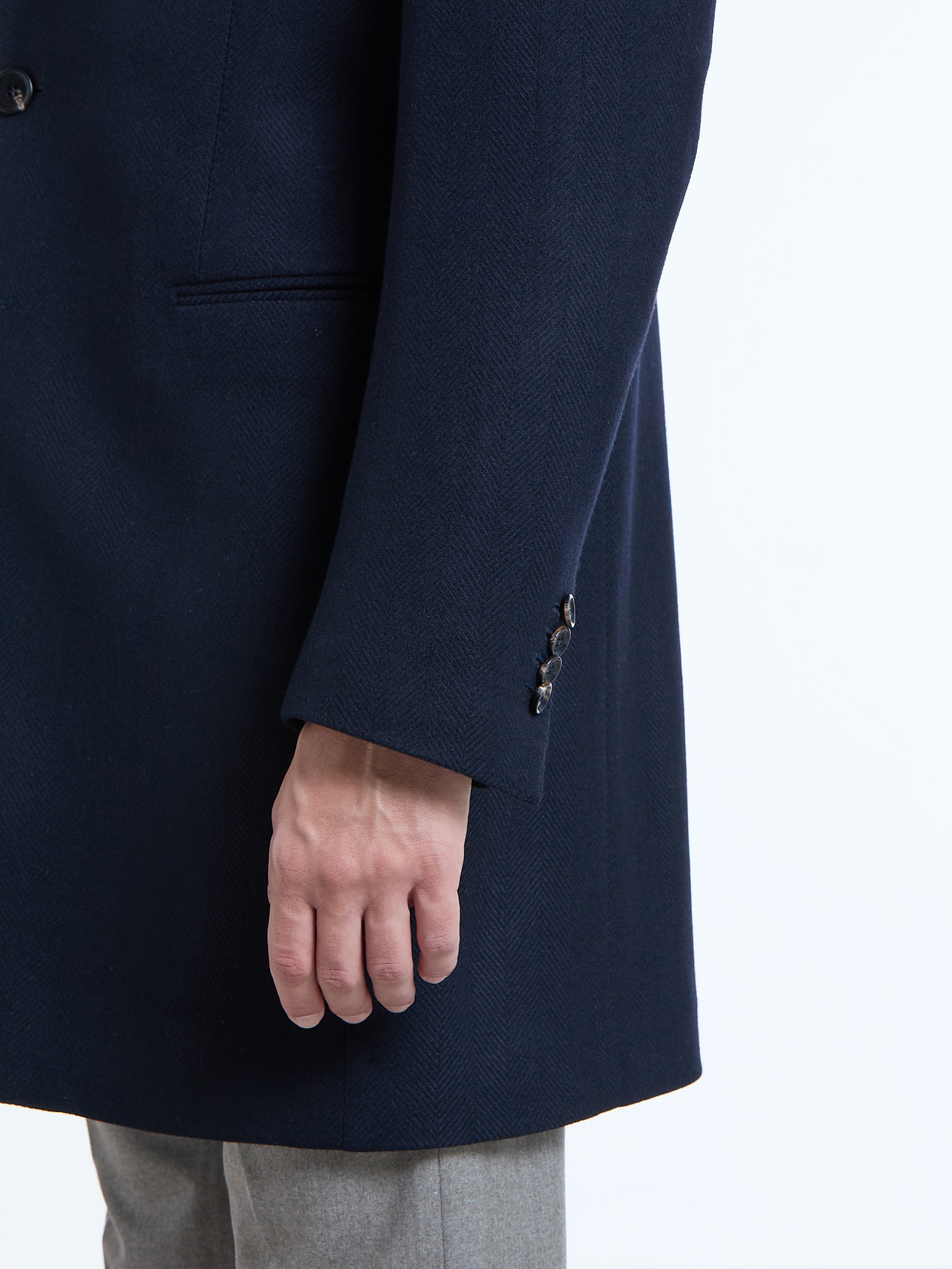 SINGLE-BREASTED WOOL/CASHMERE HERRINGBONE COAT - BLUE - LUIGI